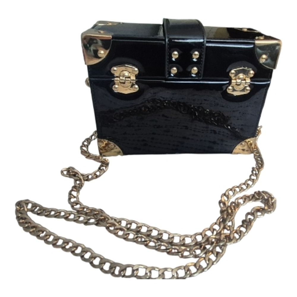 Forever 21 Black Mini Box Crossbody Purse with Gold Accents - Picture 5 of 5